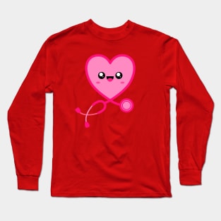 Stethoscope Emoji Heart Pink Long Sleeve T-Shirt